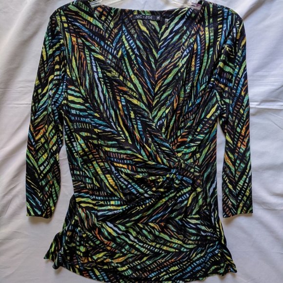 NIC+Zoe Modern Linen Jungle Green Wrap Top M - Picture 2 of 8